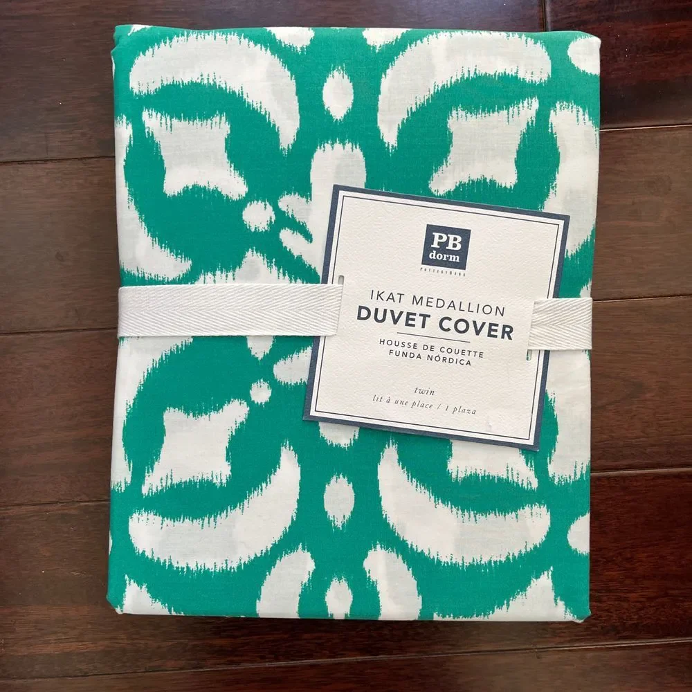 Pottery Barn Ikat Medallion Duvet Cover‎ Twin Green Modern Teen Dorm Kids New